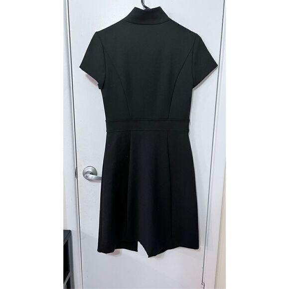 Cue Women's Mock Neck Short Sleeve Lined Zip Front A-Line Dress Black Size 8 - Picture 7 of 12